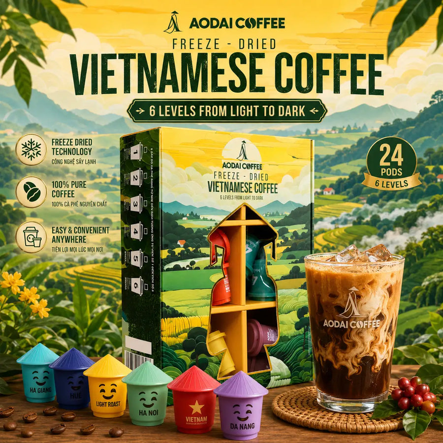 AODAI Vietnamese Robusta Instant Coffee Value Pack – 6 Roast Levels | 50 Pods