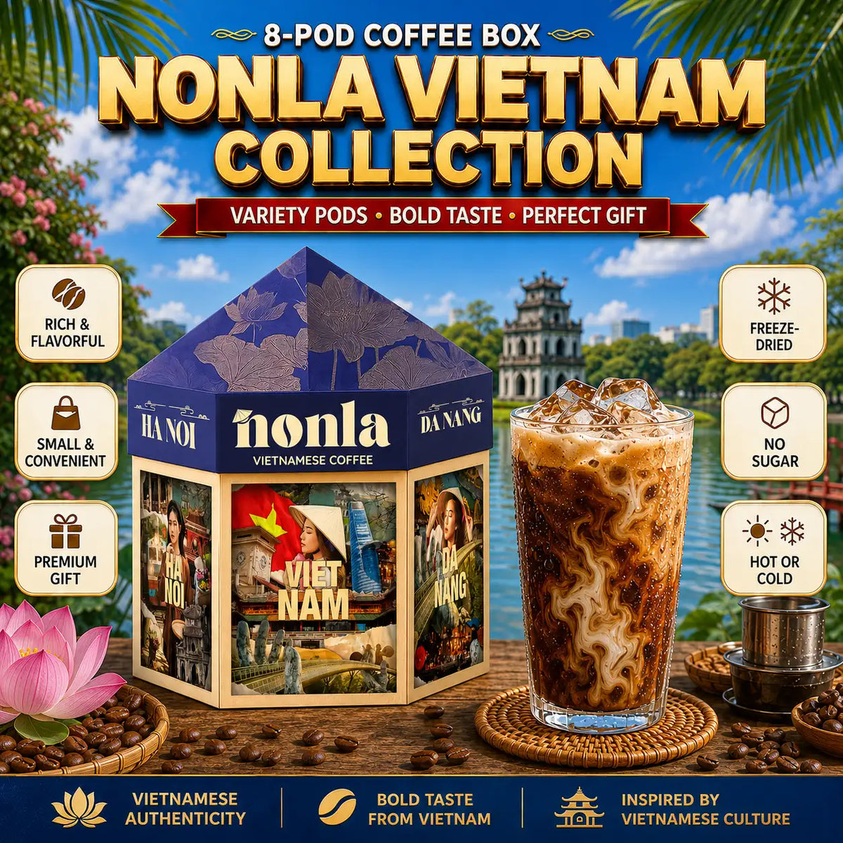 NONLA Vietnamese Coffee Gift Set – Level 1–6 Freeze-Dried Instant Coffee | 24 Pods