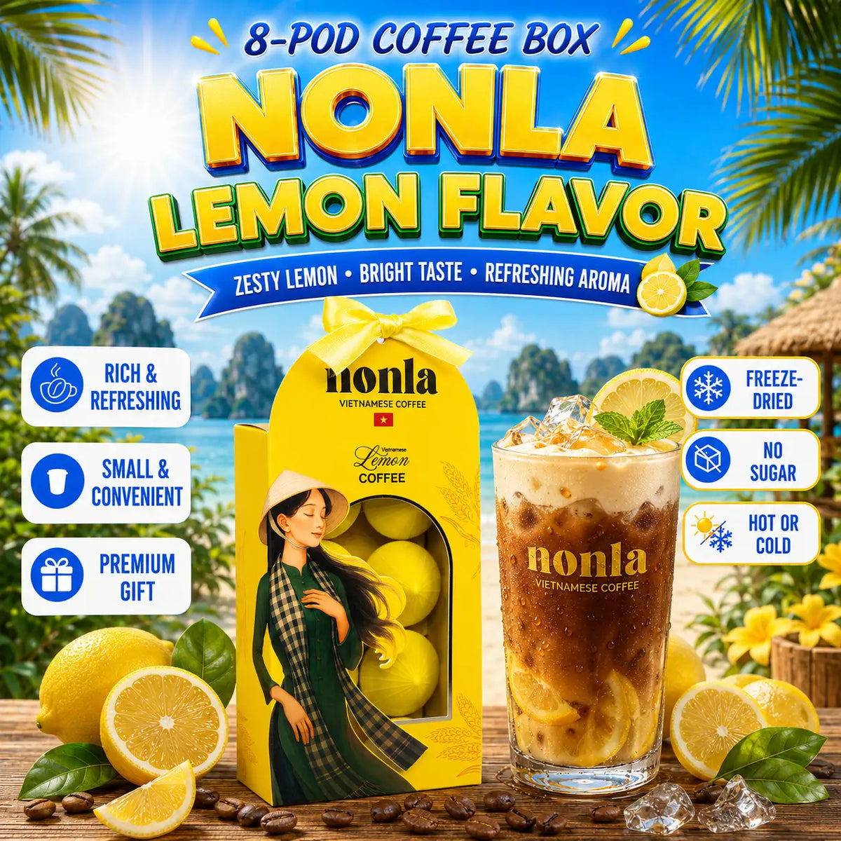 NONLA Citrus Lemon Vietnamese Instant Coffee – Freeze-Dried | 8 Pods