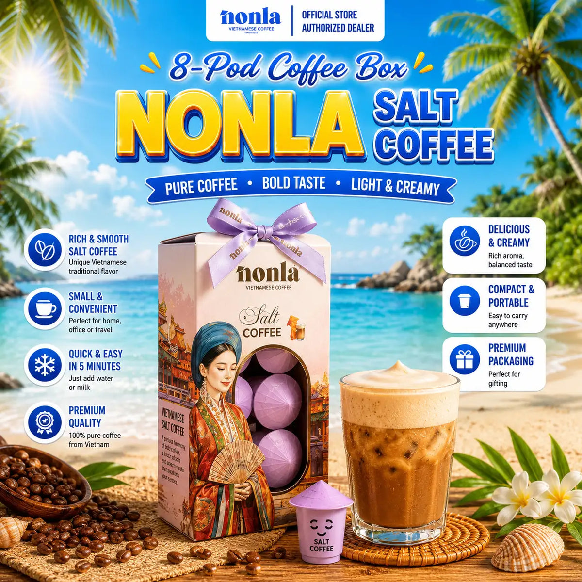 NONLA Vietnamese Salt Coffee – Freeze-Dried Instant Coffee | 8 Pods